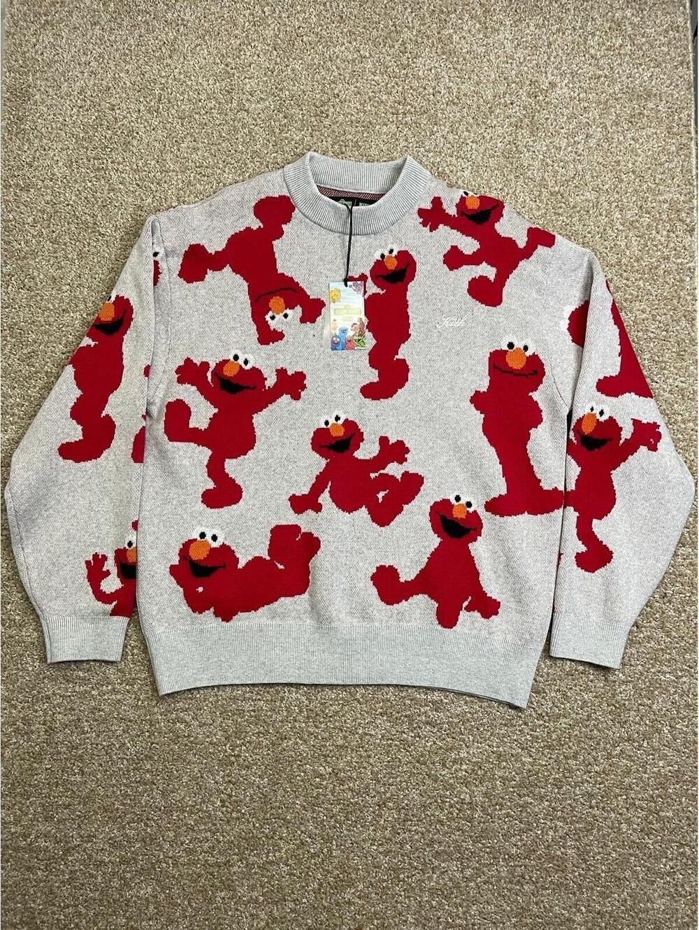 Kith x Sesame Street Elmo Round Neck Sweater With Intarsia 'Light Gray Jamsed' S